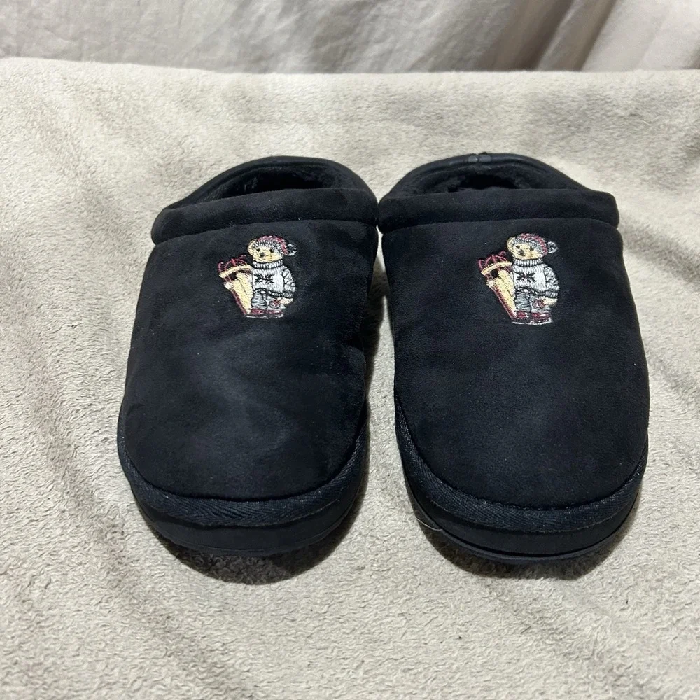 Polo Ralph Lauren Ski Bear Slippers Mens Size 8 Black Sled Scuff Faux Shearling